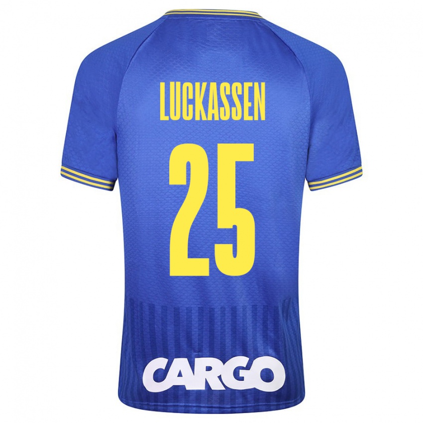 Heren Derrick Luckassen #25 Blauw Uitshirt Uittenue 2023/24 T-Shirt België