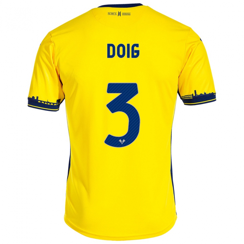 Dames Josh Doig #3 Geel Uitshirt Uittenue 2023/24 T-Shirt België
