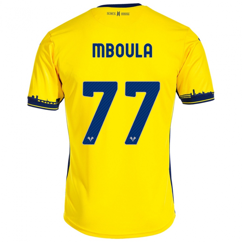 Damen Jordi Mboula #77 Gelb Auswärtstrikot Trikot 2023/24 T-Shirt Belgien