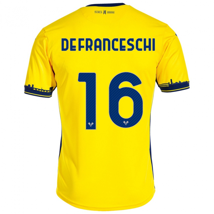 Damen Edoardo De Franceschi #16 Gelb Auswärtstrikot Trikot 2023/24 T-Shirt Belgien