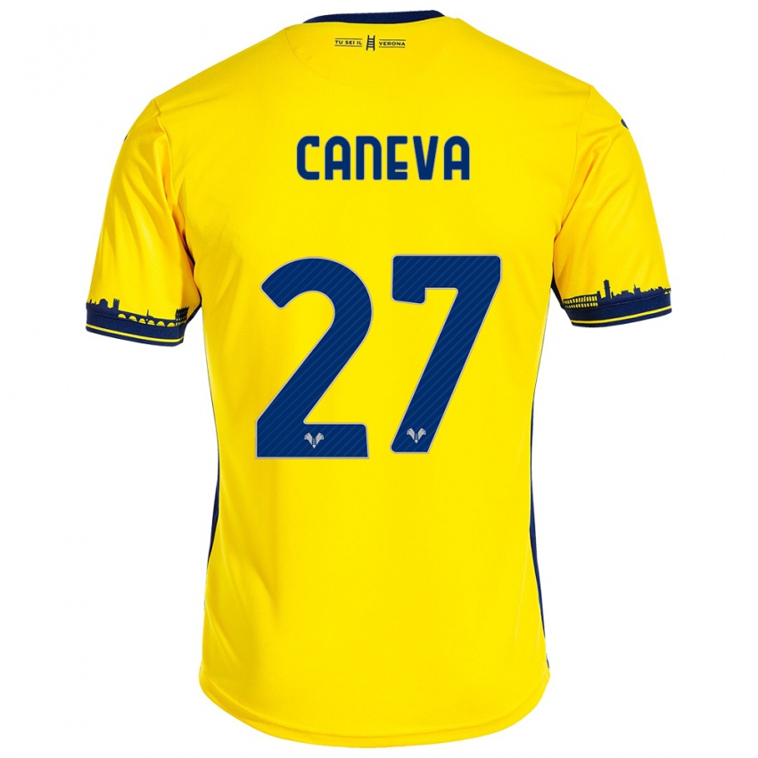 Damen Elia Caneva #27 Gelb Auswärtstrikot Trikot 2023/24 T-Shirt Belgien