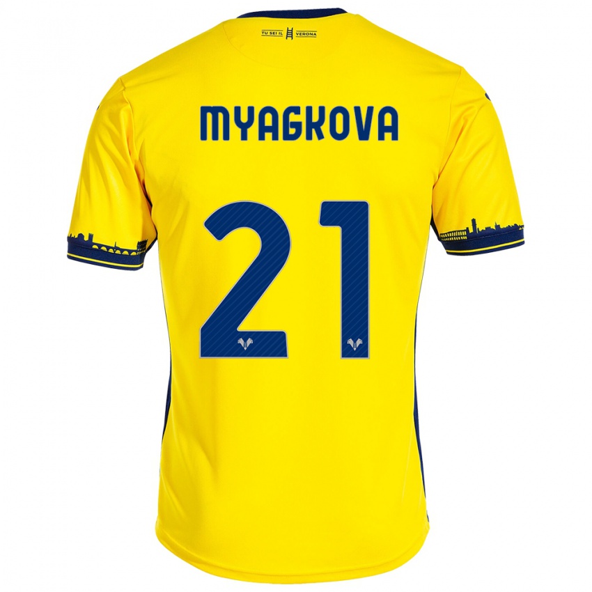 Dames Alina Myagkova #21 Geel Uitshirt Uittenue 2023/24 T-Shirt België