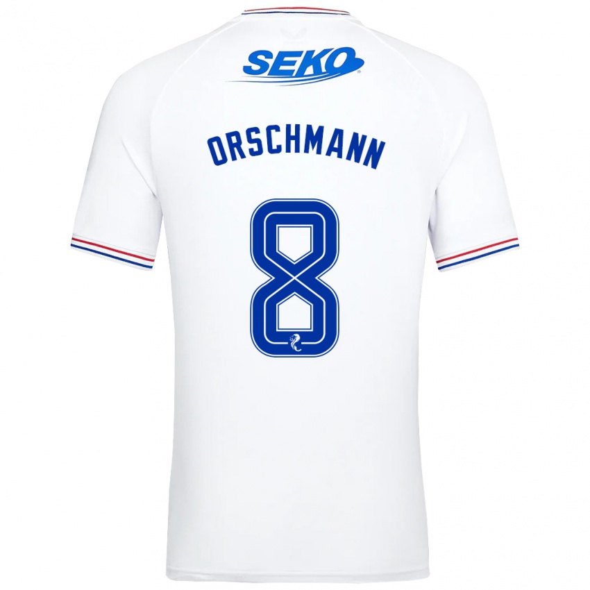 Femme Maillot Dina Orschmann #8 Blanc Tenues Extérieur 2023/24 T-Shirt Belgique