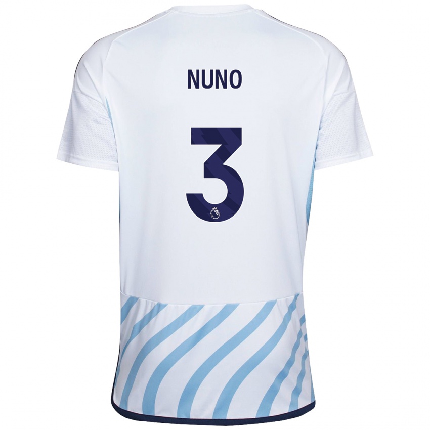Femme Maillot Nuno Tavares #3 Blanc Bleu Tenues Extérieur 2023/24 T-Shirt Belgique