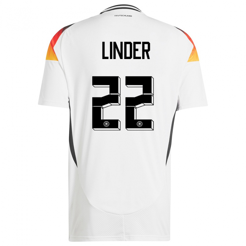 Kinder Deutschland Sarai Linder #22 Weiß Heimtrikot Trikot 24-26 T-Shirt Belgien