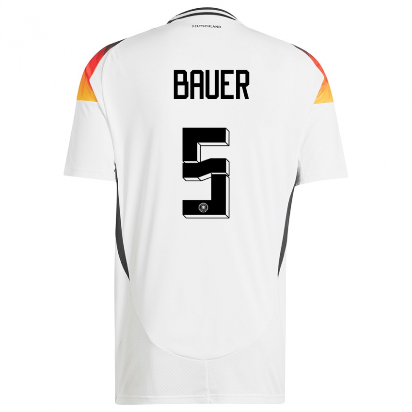 Enfant Maillot Allemagne Maximilian Bauer #5 Blanc Tenues Domicile 24-26 T-Shirt Belgique