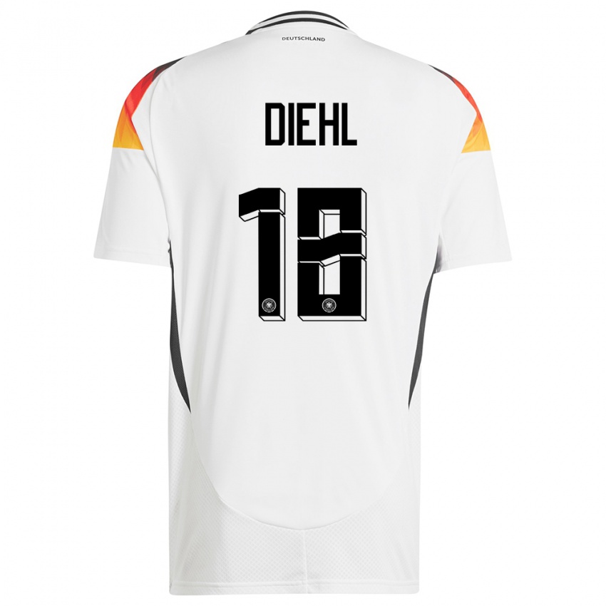 Enfant Maillot Allemagne Justin Diehl #18 Blanc Tenues Domicile 24-26 T-Shirt Belgique