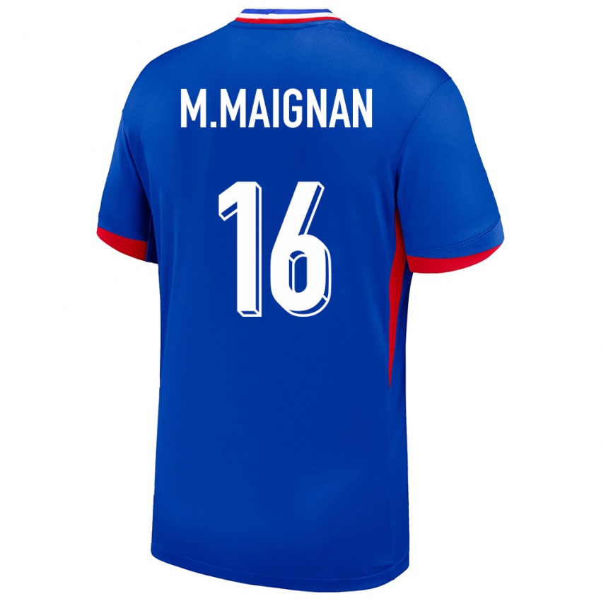 Enfant Maillot France Mike Maignan #16 Bleu Tenues Domicile 24-26 T-Shirt Belgique