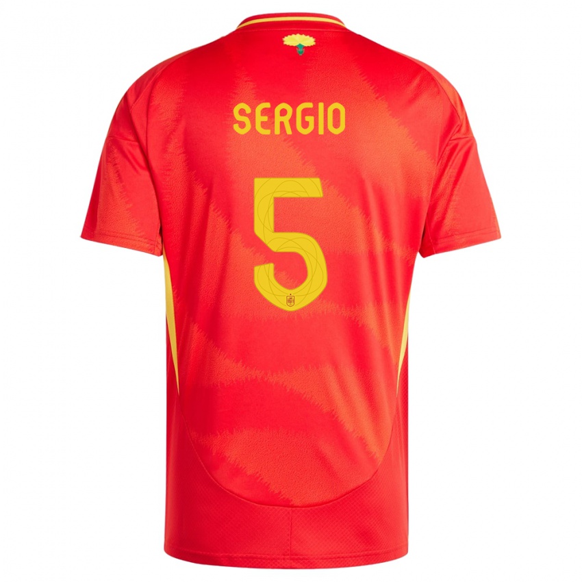 Enfant Maillot Espagne Sergio Busquets #5 Rouge Tenues Domicile 24-26 T-Shirt Belgique