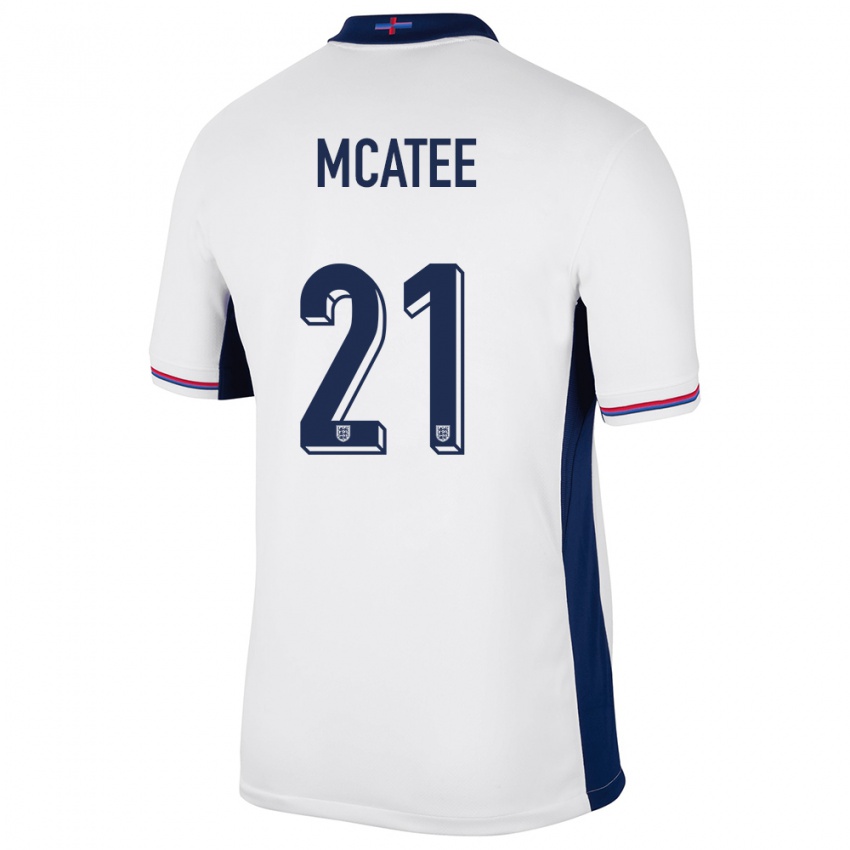 Kinder England James Mcatee #21 Weiß Heimtrikot Trikot 24-26 T-Shirt Belgien