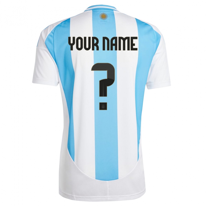 Enfant Maillot Argentine Votre Nom #0 Blanc Bleu Tenues Domicile 24-26 T-Shirt Belgique