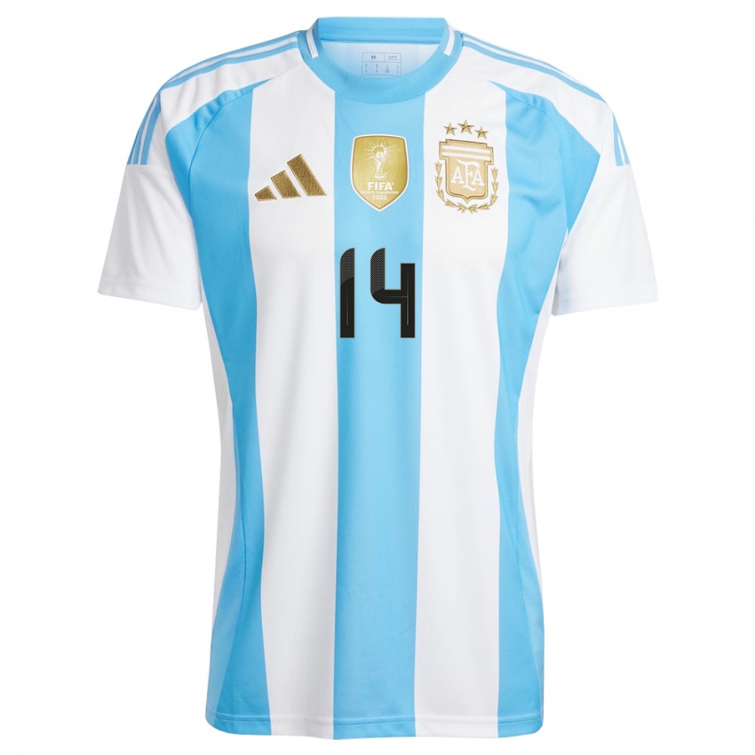 Kinder Argentinien Lautaro Lopez #14 Weiß Blau Heimtrikot Trikot 24-26 T-Shirt Belgien