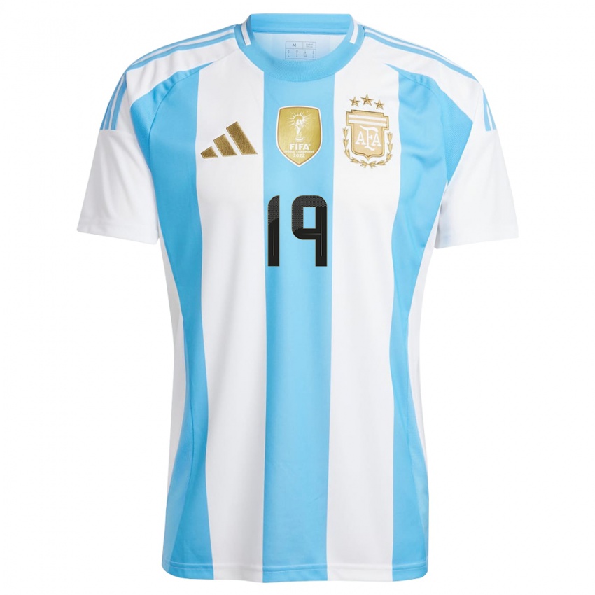 Kinder Argentinien Francisco Ortega #19 Weiß Blau Heimtrikot Trikot 24-26 T-Shirt Belgien