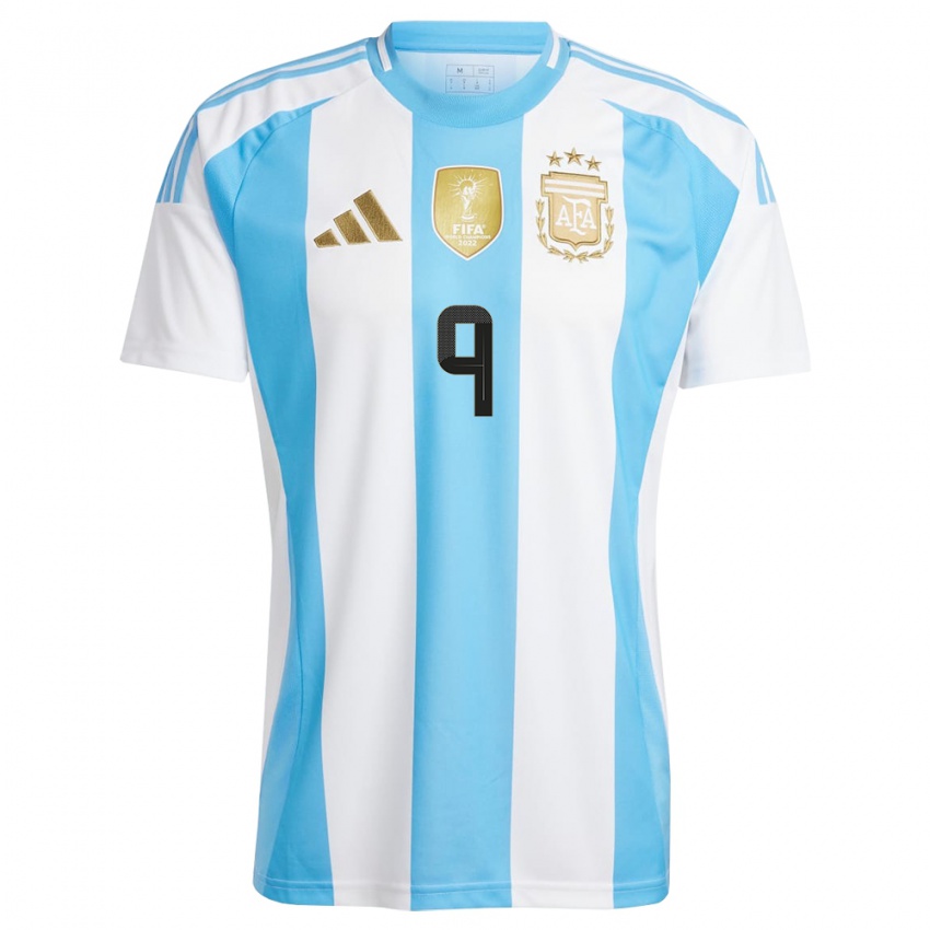 Kinder Argentinien Lautaro Ovando #9 Weiß Blau Heimtrikot Trikot 24-26 T-Shirt Belgien