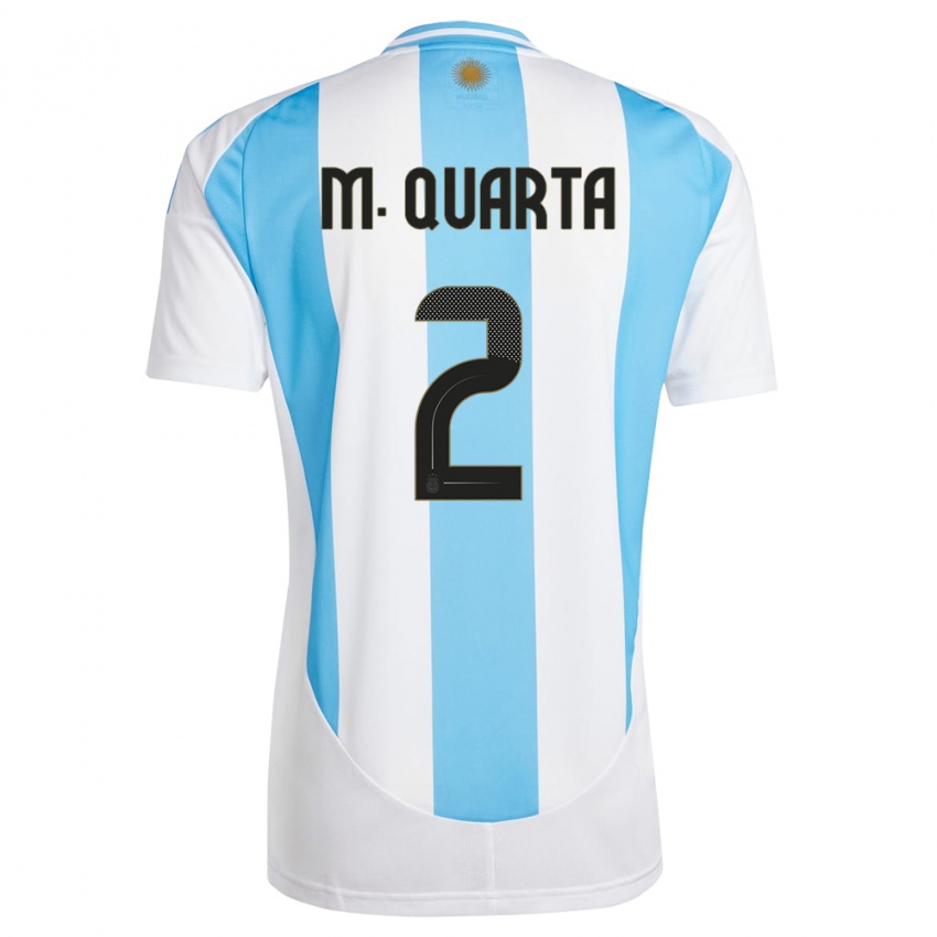 Kinder Argentinien Lucas Martinez Quarta #2 Weiß Blau Heimtrikot Trikot 24-26 T-Shirt Belgien