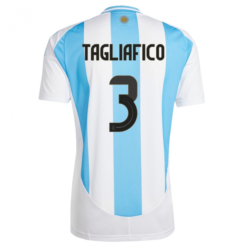Enfant Maillot Argentine Nicolas Tagliafico #3 Blanc Bleu Tenues Domicile 24-26 T-Shirt Belgique