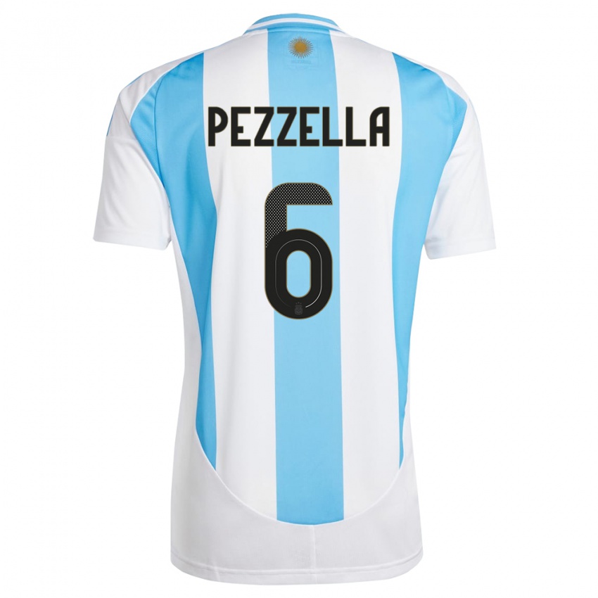 Enfant Maillot Argentine German Pezzella #6 Blanc Bleu Tenues Domicile 24-26 T-Shirt Belgique