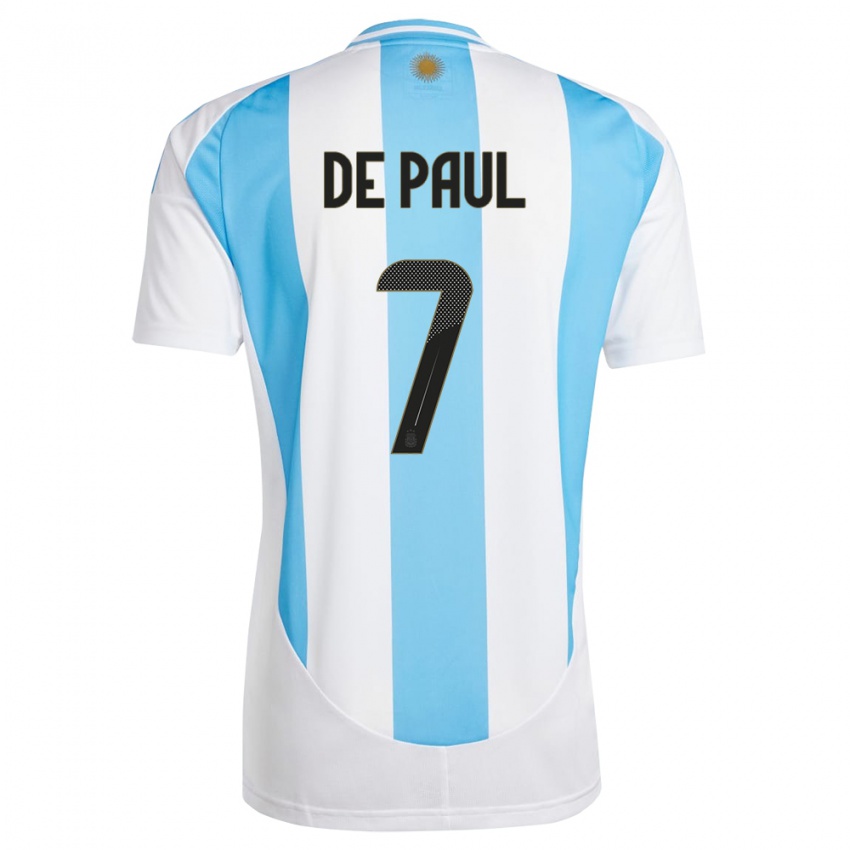Enfant Maillot Argentine Rodrigo De Paul #7 Blanc Bleu Tenues Domicile 24-26 T-Shirt Belgique