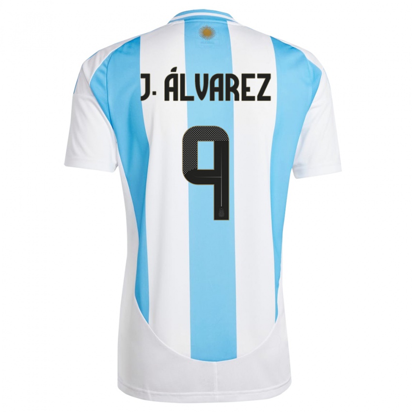 Kinder Argentinien Julian Alvarez #9 Weiß Blau Heimtrikot Trikot 24-26 T-Shirt Belgien