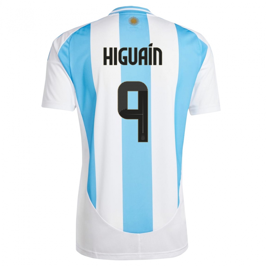Enfant Maillot Argentine Gonzalo Higuain #9 Blanc Bleu Tenues Domicile 24-26 T-Shirt Belgique