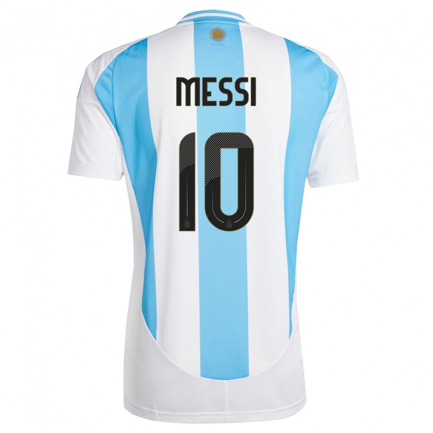 Enfant Maillot Argentine Lionel Messi #10 Blanc Bleu Tenues Domicile 24-26 T-Shirt Belgique