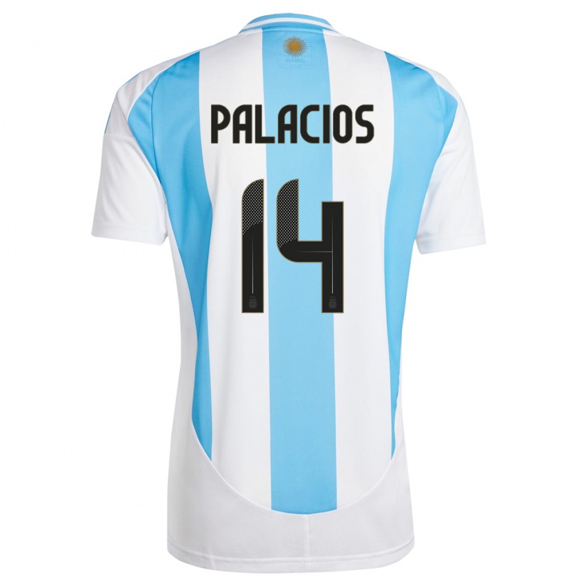 Enfant Maillot Argentine Exequiel Palacios #14 Blanc Bleu Tenues Domicile 24-26 T-Shirt Belgique