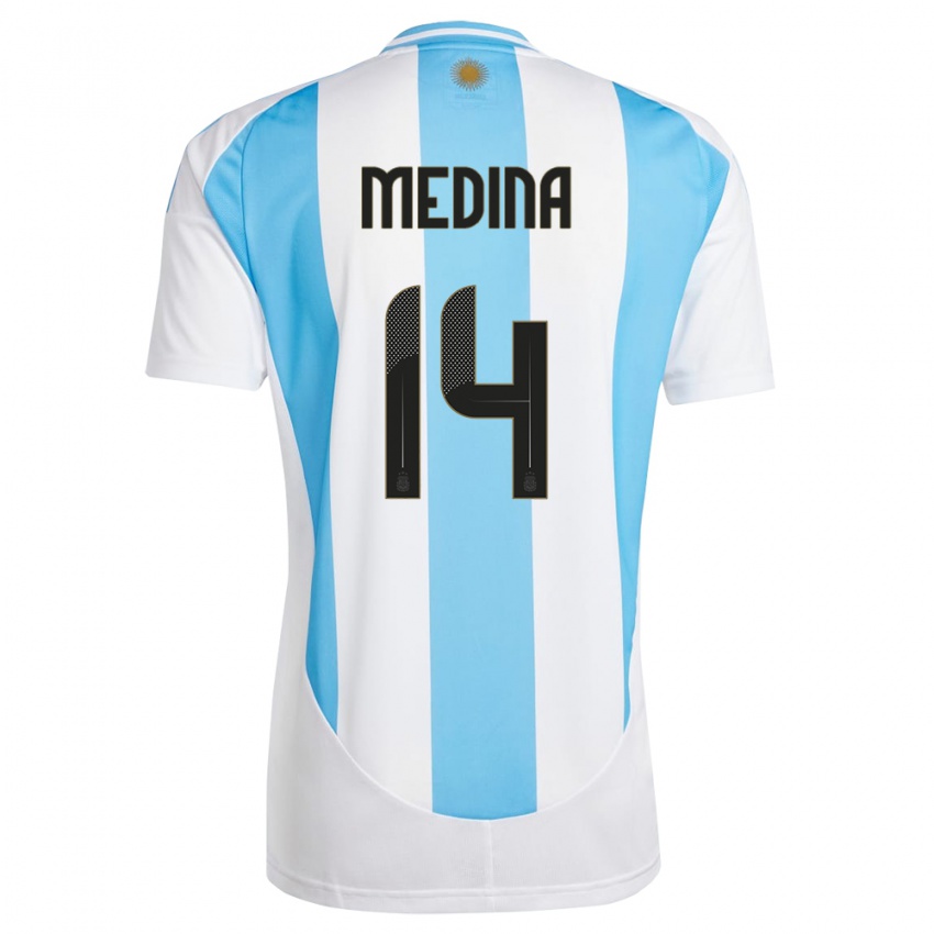 Enfant Maillot Argentine Facundo Medina #14 Blanc Bleu Tenues Domicile 24-26 T-Shirt Belgique