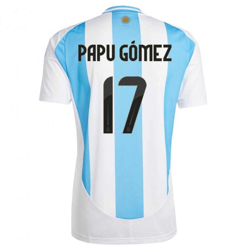 Enfant Maillot Argentine Papu Gomez #17 Blanc Bleu Tenues Domicile 24-26 T-Shirt Belgique