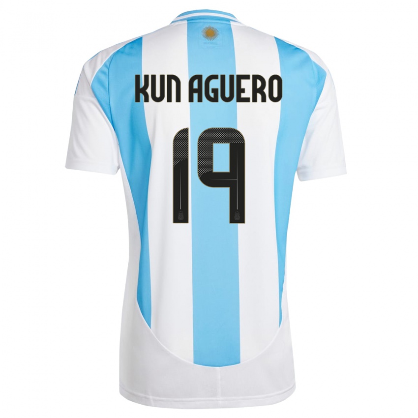 Kinder Argentinien Sergio Aguero #19 Weiß Blau Heimtrikot Trikot 24-26 T-Shirt Belgien