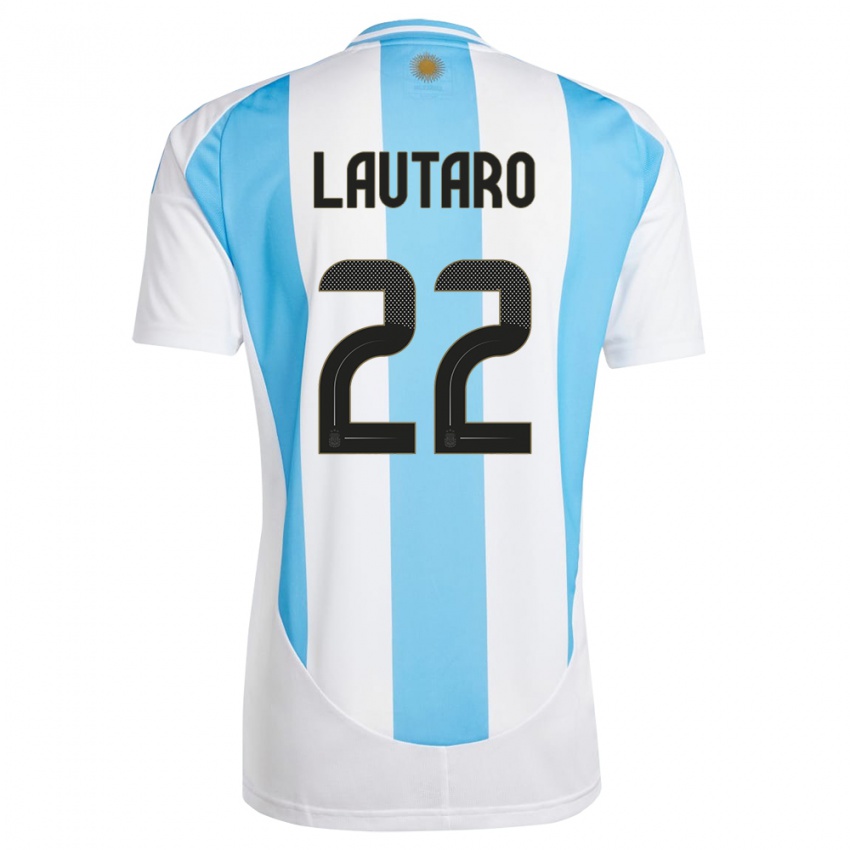 Enfant Maillot Argentine Lautaro Martinez #22 Blanc Bleu Tenues Domicile 24-26 T-Shirt Belgique