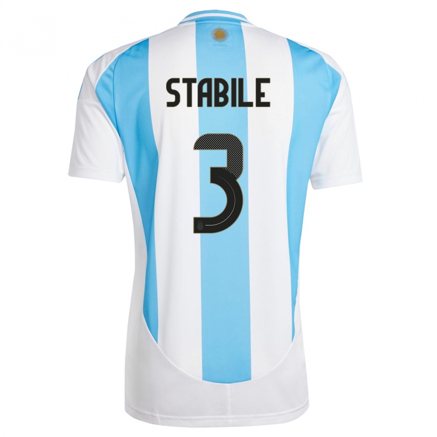 Enfant Maillot Argentine Eliana Stabile #3 Blanc Bleu Tenues Domicile 24-26 T-Shirt Belgique