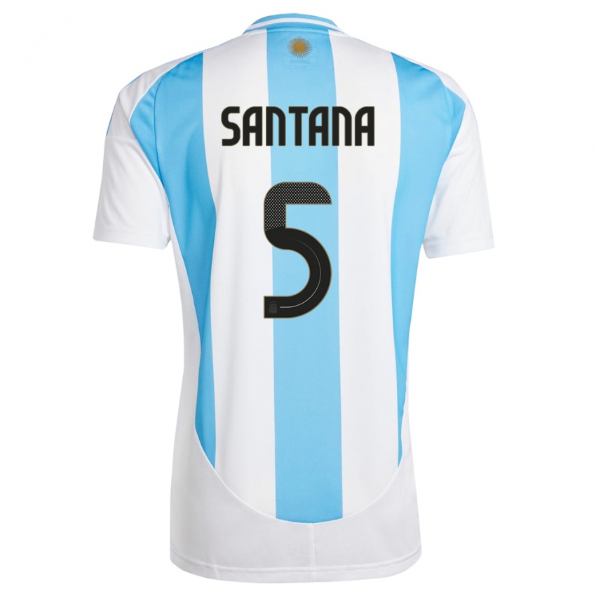 Enfant Maillot Argentine Vanesa Santana #5 Blanc Bleu Tenues Domicile 24-26 T-Shirt Belgique