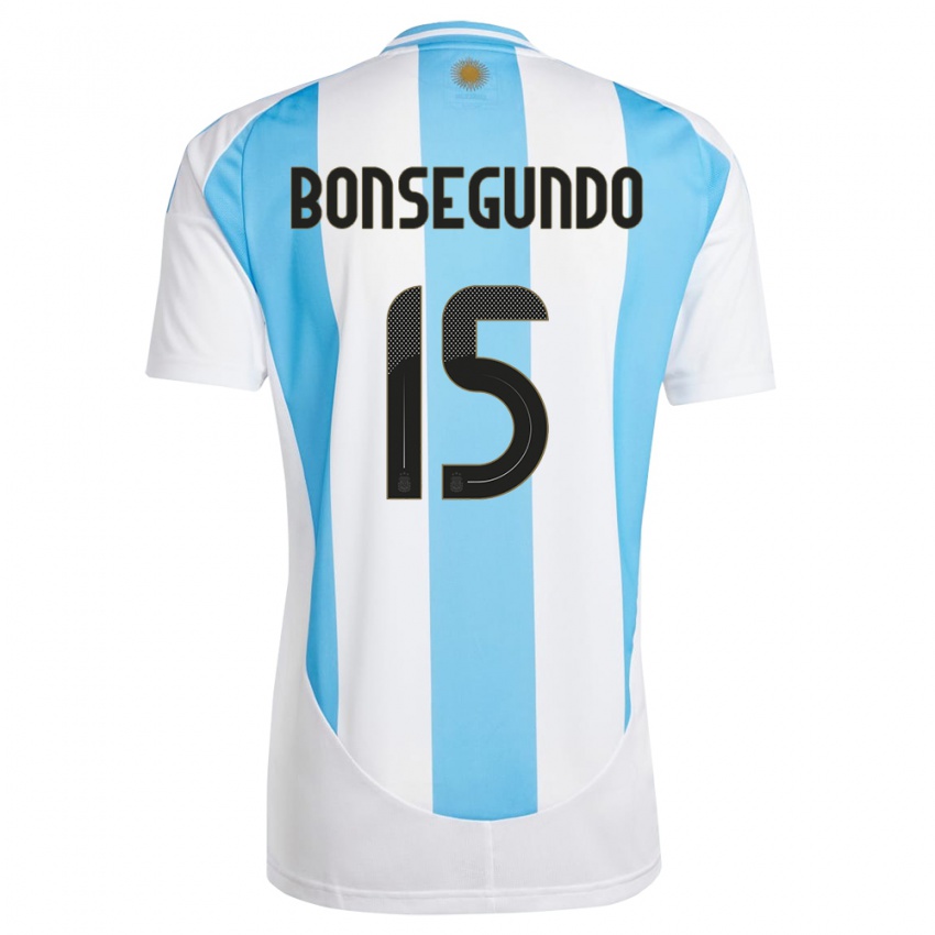 Enfant Maillot Argentine Florencia Bonsegundo #15 Blanc Bleu Tenues Domicile 24-26 T-Shirt Belgique