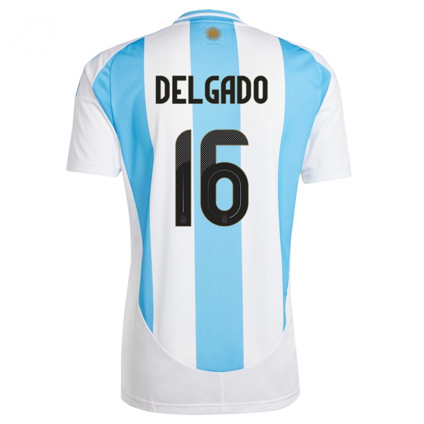 Enfant Maillot Argentine Marina Delgado #16 Blanc Bleu Tenues Domicile 24-26 T-Shirt Belgique