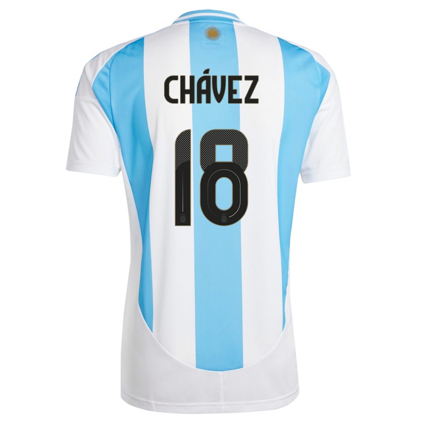 Enfant Maillot Argentine Gabriela Chavez #18 Blanc Bleu Tenues Domicile 24-26 T-Shirt Belgique