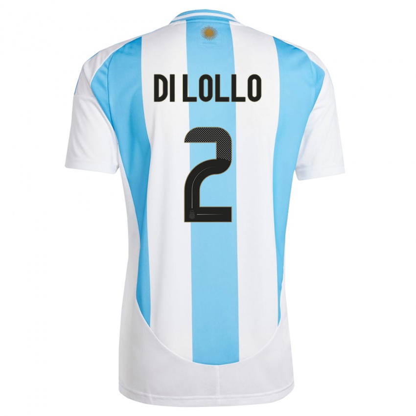 Kinder Argentinien Lautaro Di Lollo #2 Weiß Blau Heimtrikot Trikot 24-26 T-Shirt Belgien