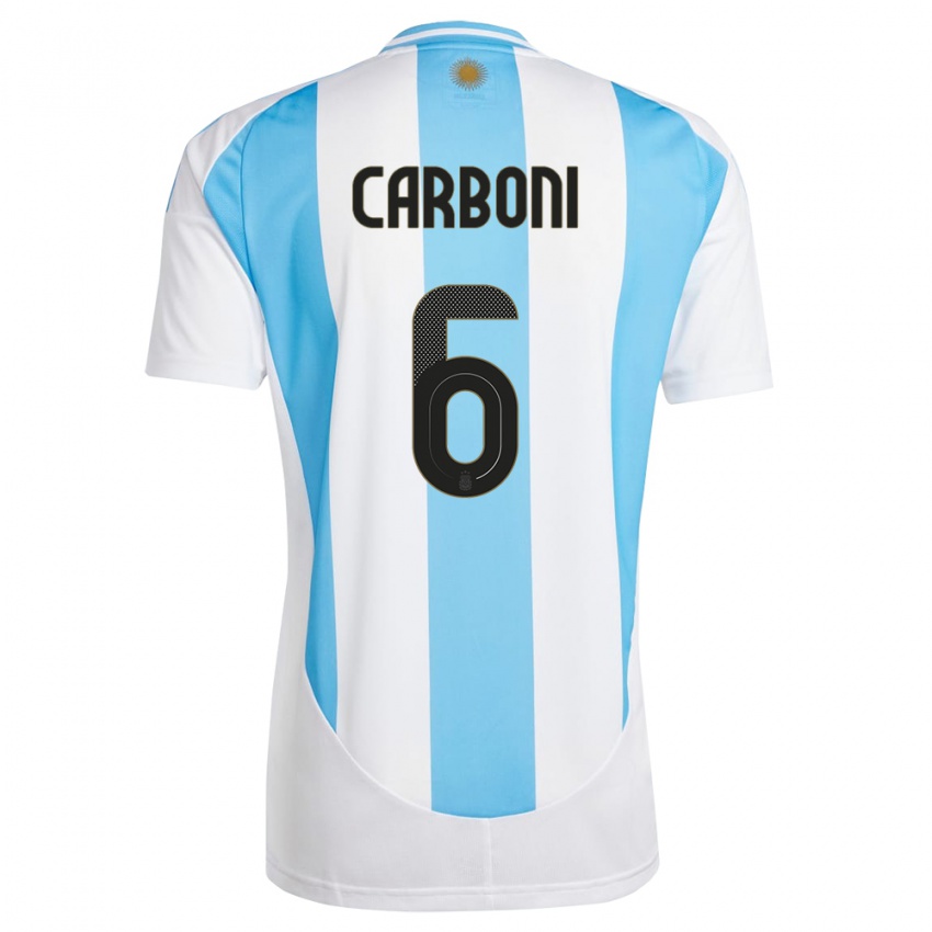 Enfant Maillot Argentine Franco Carboni #6 Blanc Bleu Tenues Domicile 24-26 T-Shirt Belgique
