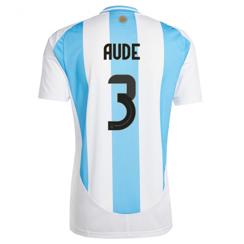 Kinder Argentinien Julian Aude #3 Weiß Blau Heimtrikot Trikot 24-26 T-Shirt Belgien