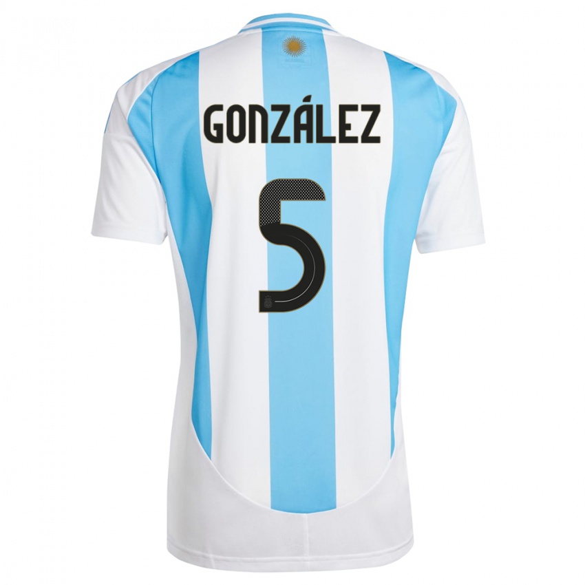 Enfant Maillot Argentine Maximiliano Gonzalez #5 Blanc Bleu Tenues Domicile 24-26 T-Shirt Belgique