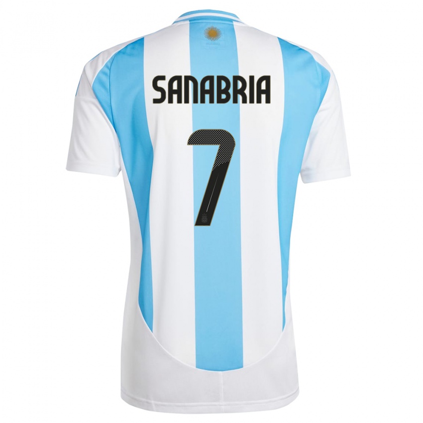 Enfant Maillot Argentine Mateo Sanabria #7 Blanc Bleu Tenues Domicile 24-26 T-Shirt Belgique