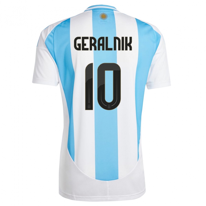 Kinder Argentinien Tiago Geralnik #10 Weiß Blau Heimtrikot Trikot 24-26 T-Shirt Belgien