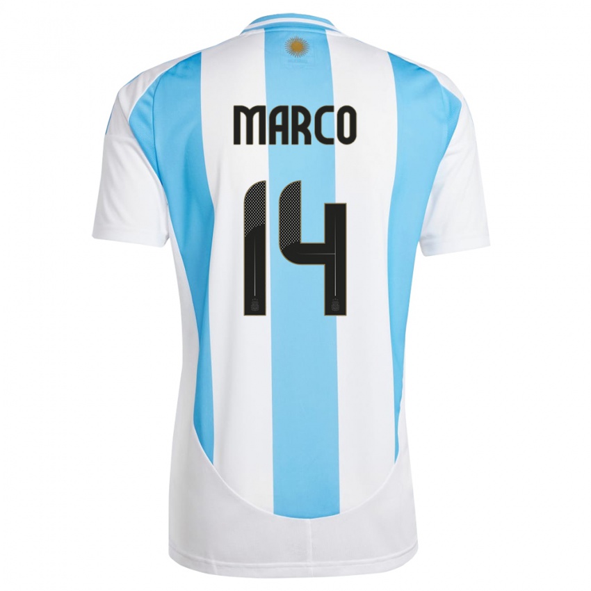 Kinder Argentinien Francisco Marco #14 Weiß Blau Heimtrikot Trikot 24-26 T-Shirt Belgien