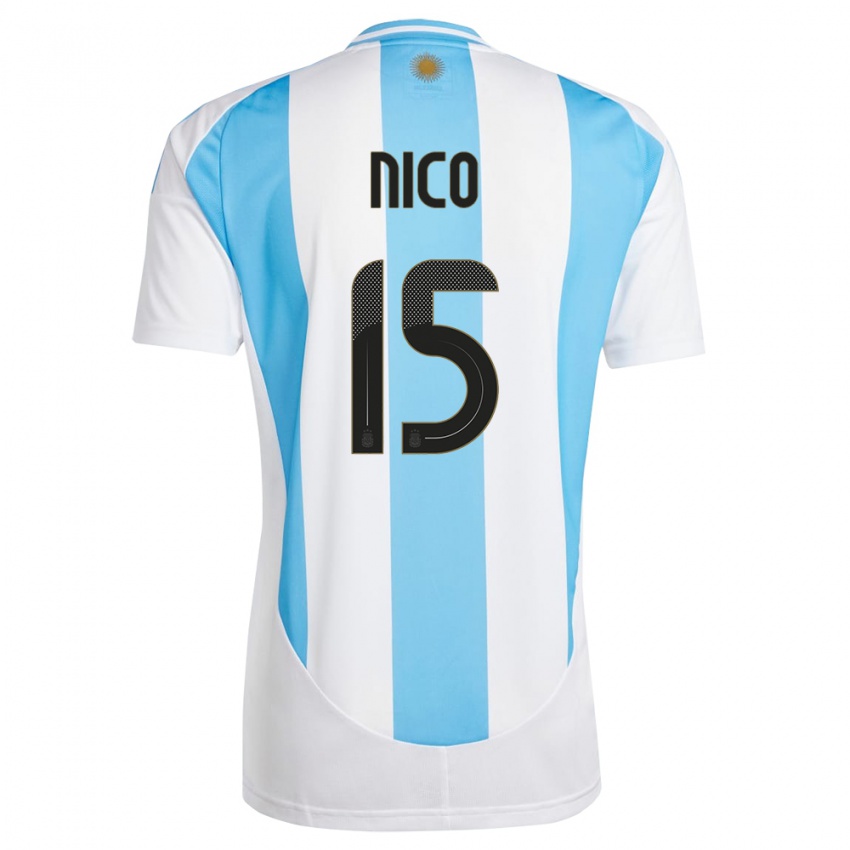 Kinder Argentinien Nico #15 Weiß Blau Heimtrikot Trikot 24-26 T-Shirt Belgien