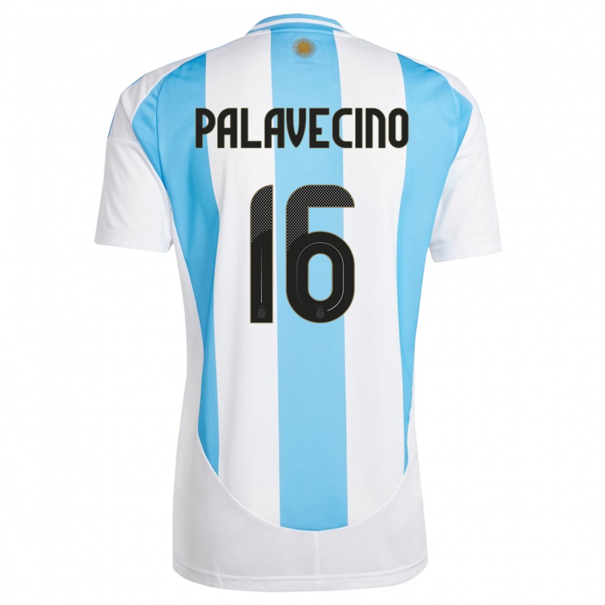 Kinderen Argentinië Nicolas Palavecino #16 Wit Blauw Thuisshirt Thuistenue 24-26 T-Shirt België