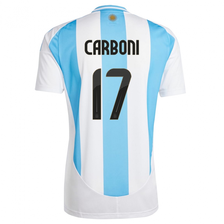 Kinder Argentinien Valentin Carboni #17 Weiß Blau Heimtrikot Trikot 24-26 T-Shirt Belgien