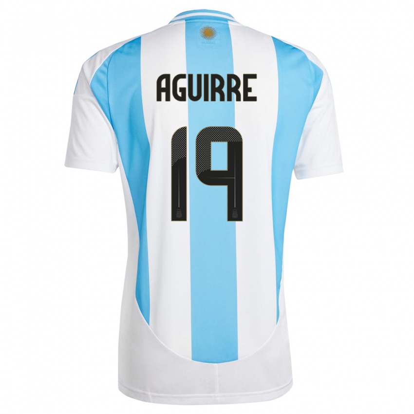 Enfant Maillot Argentine Brian Aguirre #19 Blanc Bleu Tenues Domicile 24-26 T-Shirt Belgique