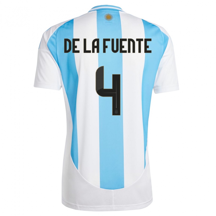 Enfant Maillot Argentine Hernan De La Fuente #4 Blanc Bleu Tenues Domicile 24-26 T-Shirt Belgique
