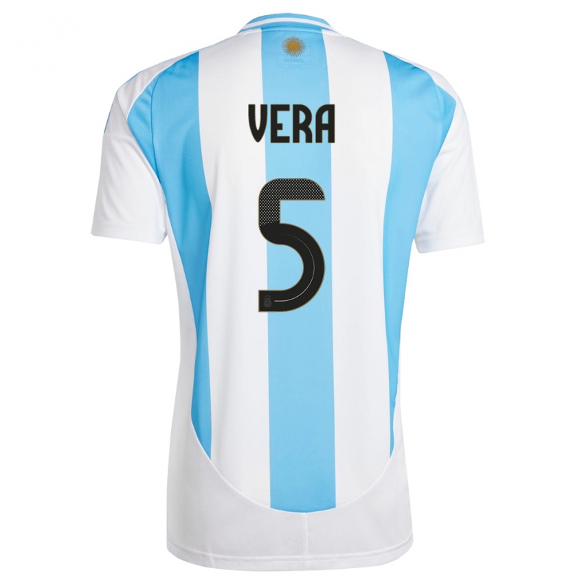 Enfant Maillot Argentine Fausto Vera #5 Blanc Bleu Tenues Domicile 24-26 T-Shirt Belgique