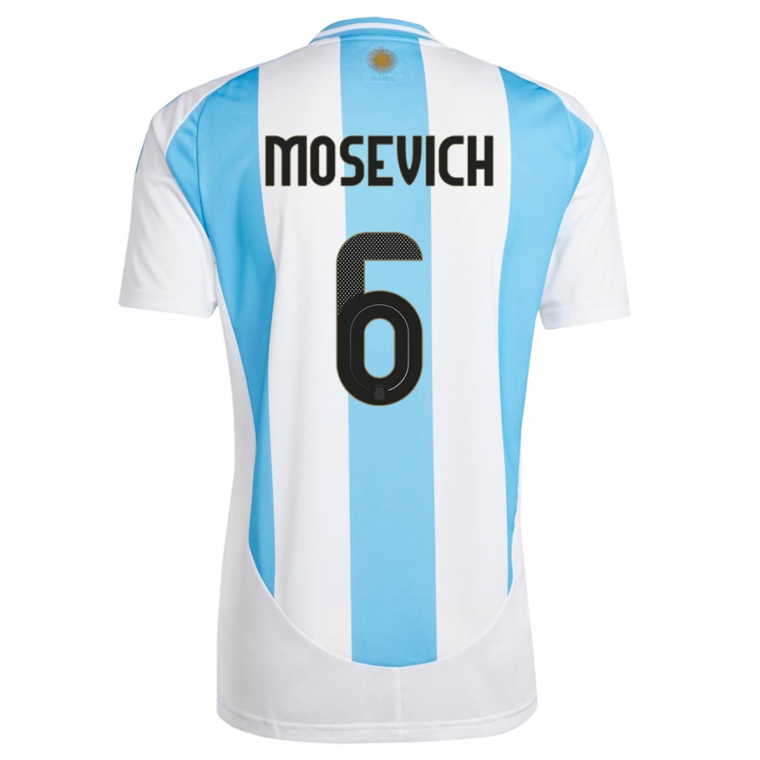 Enfant Maillot Argentine Leonel Mosevich #6 Blanc Bleu Tenues Domicile 24-26 T-Shirt Belgique