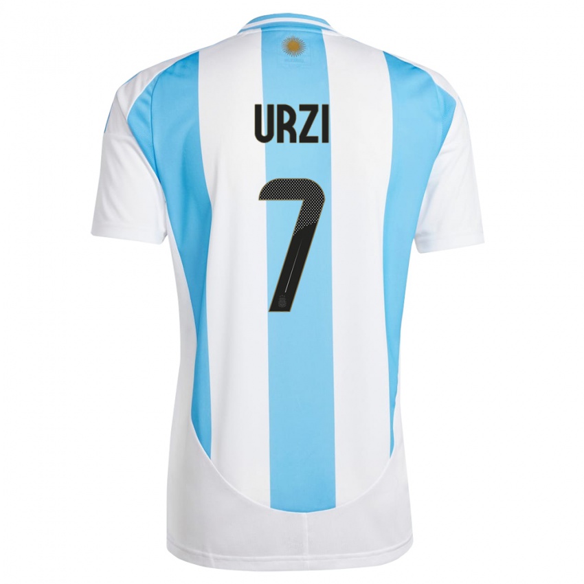 Kinder Argentinien Agustin Urzi #7 Weiß Blau Heimtrikot Trikot 24-26 T-Shirt Belgien